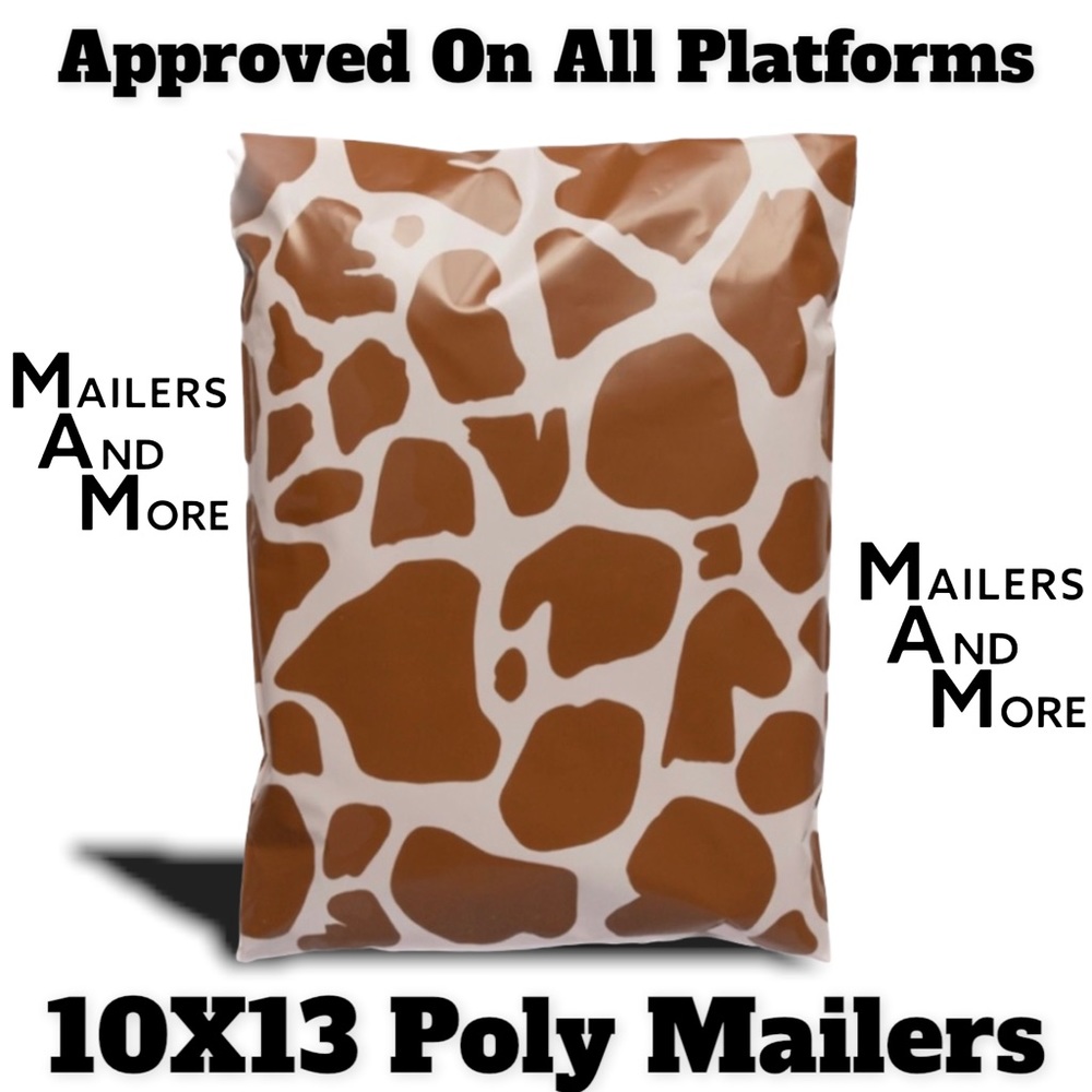 25 10X13 Giraffe Print / Brown Cow Poly Mailers PRICE IS FIRM CLEARANCE - Picture 3 of 8
